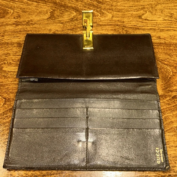 GUCCI wallet GUC brown leather long wallet VINTAGE gold clasp Luxury Find - Picture 7 of 14